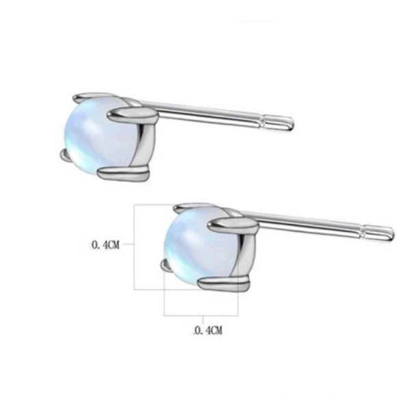 Moonstone Studs Earrings-Solid S925- EOS001 - Picture 5 of 6